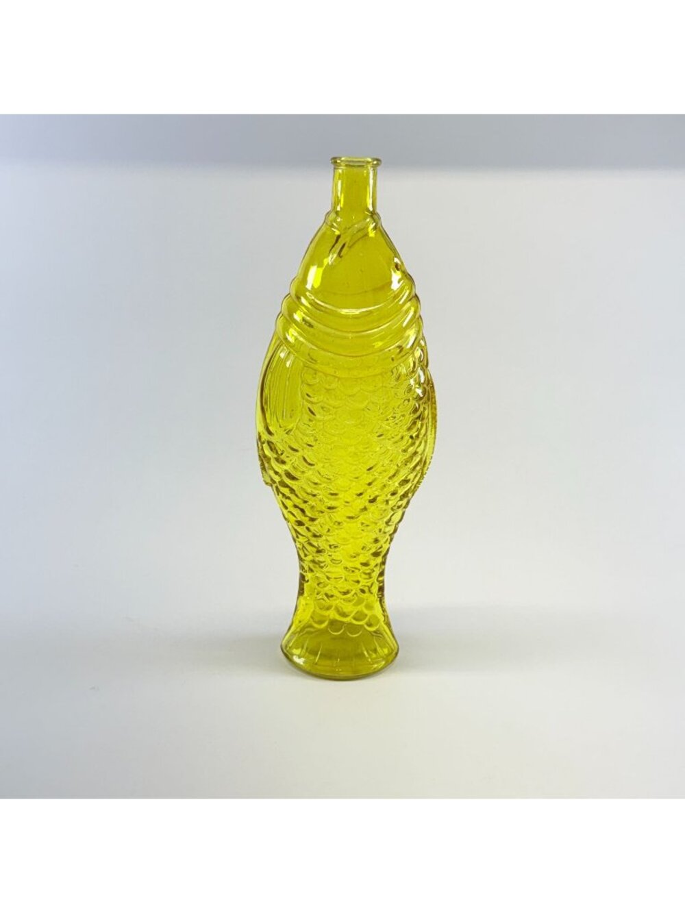 Vintage 15 in Fish Glass Decanter Yellow Bitters Bottle Italian Nautical Barware
